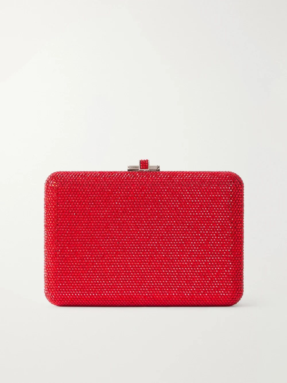 Judith Leiber Couture Slim Slide Crystal-embellished Silver-tone Clutch in red
