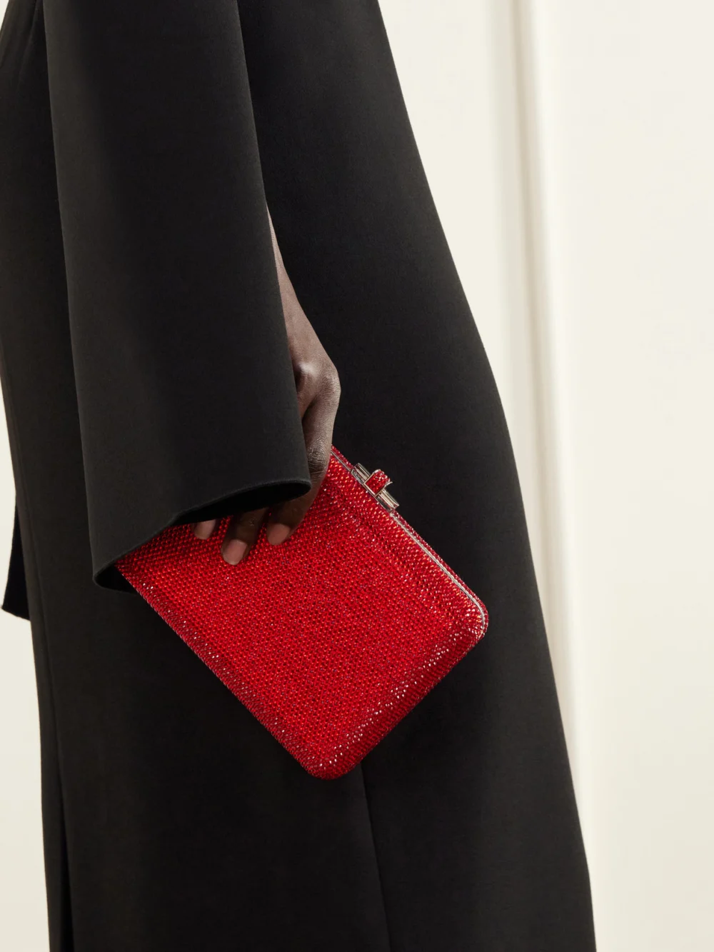 Judith Leiber Couture Slim Slide Crystal-embellished Silver-tone Clutch, styled view