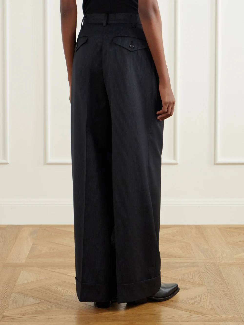 Back view of the Junya Watanabe Pinstriped Wool-blend Wide-leg Pants