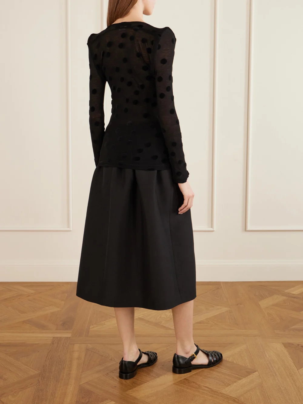 Back view of the Junya Watanabe Polka-dot Flocked Cotton-jersey Blouse