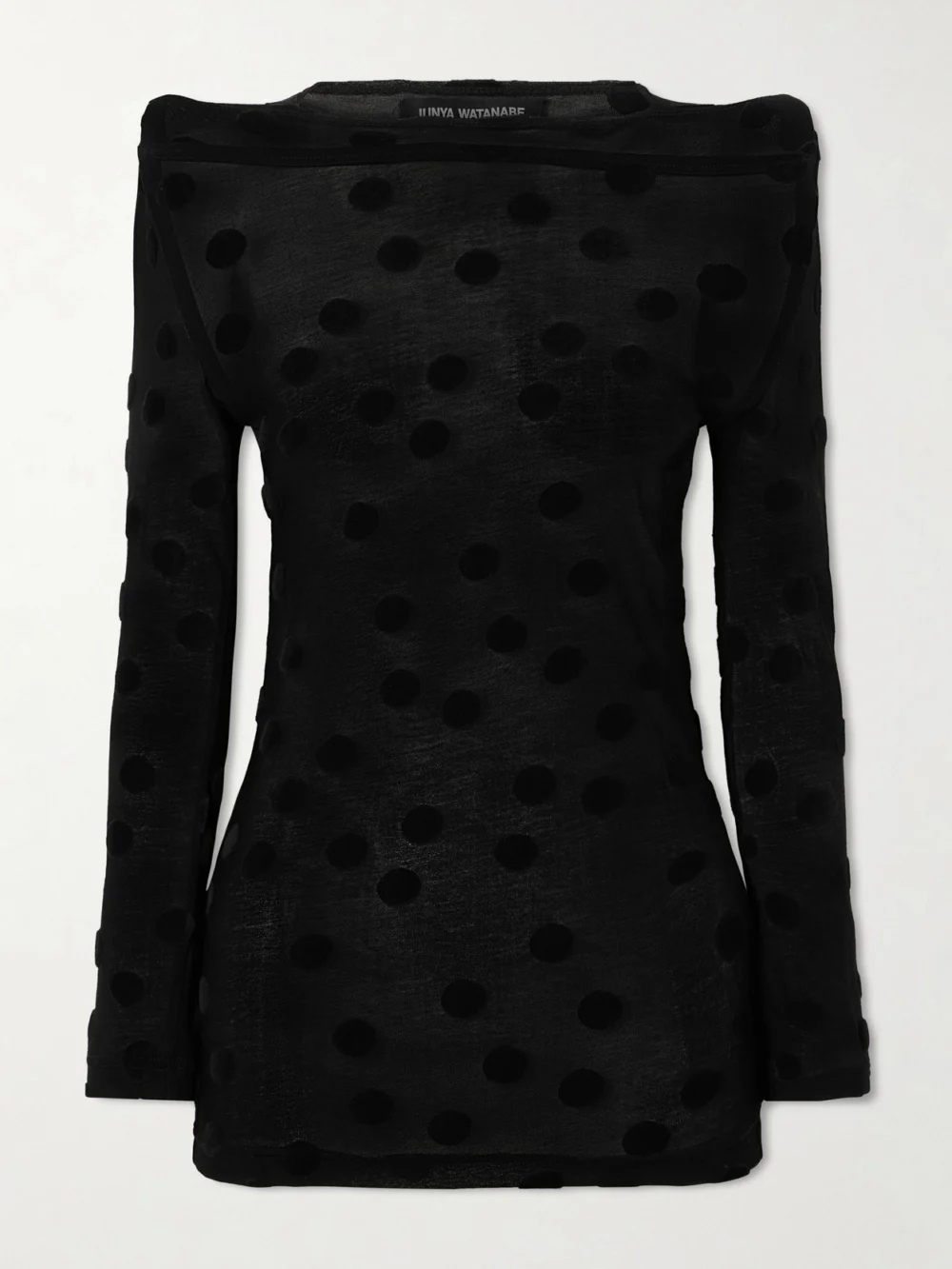Junya Watanabe Polka-dot Flocked Cotton-jersey Blouse in black