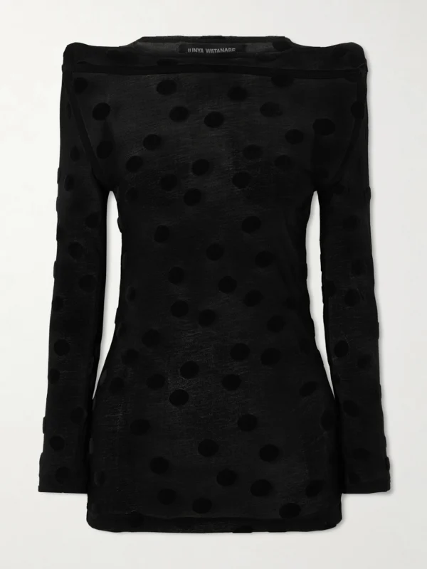 Junya Watanabe Polka-dot Flocked Cotton-jersey Blouse