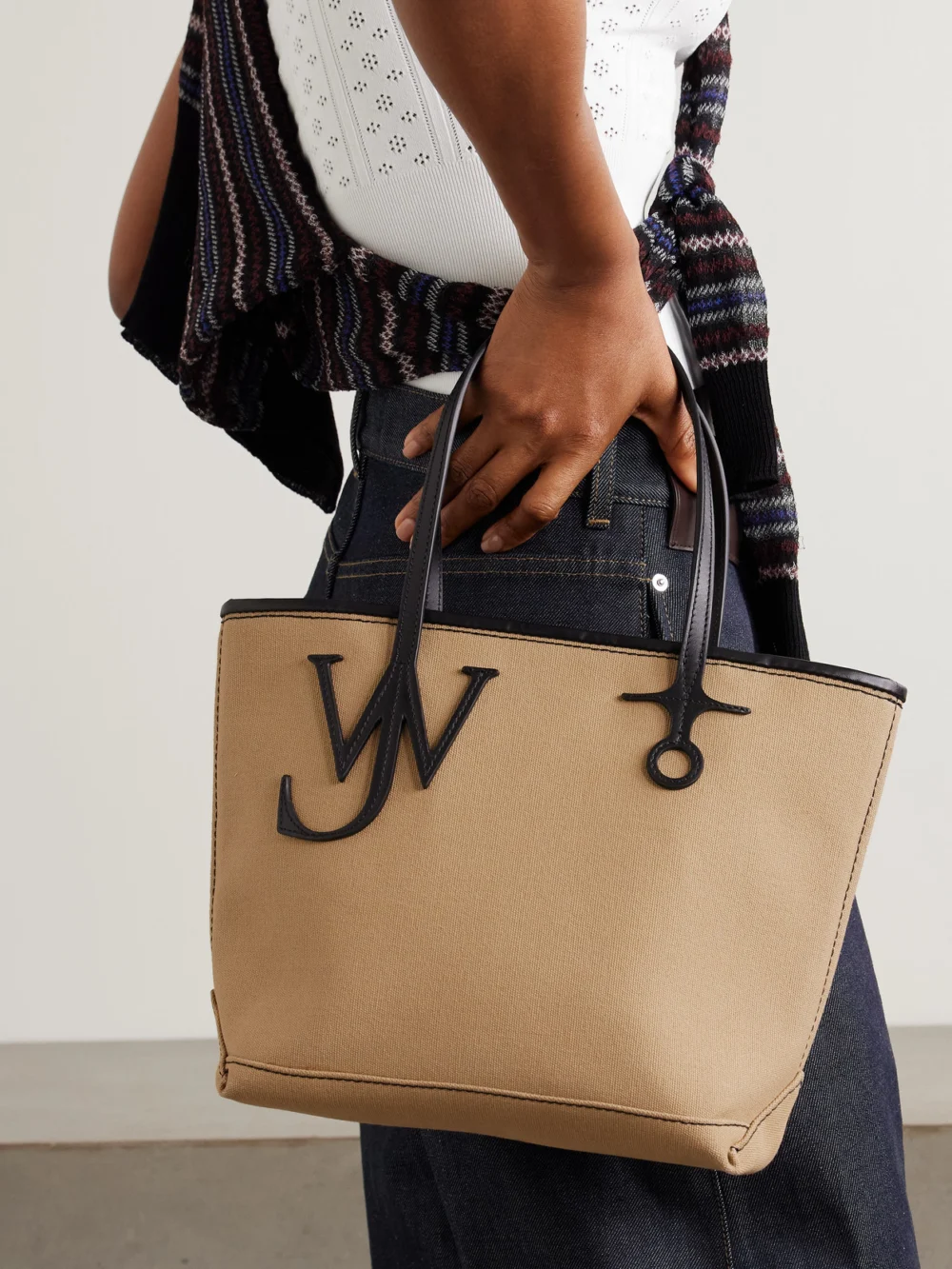 JW Anderson Anchor Small Leather-trimmed Canvas Tote, styled view