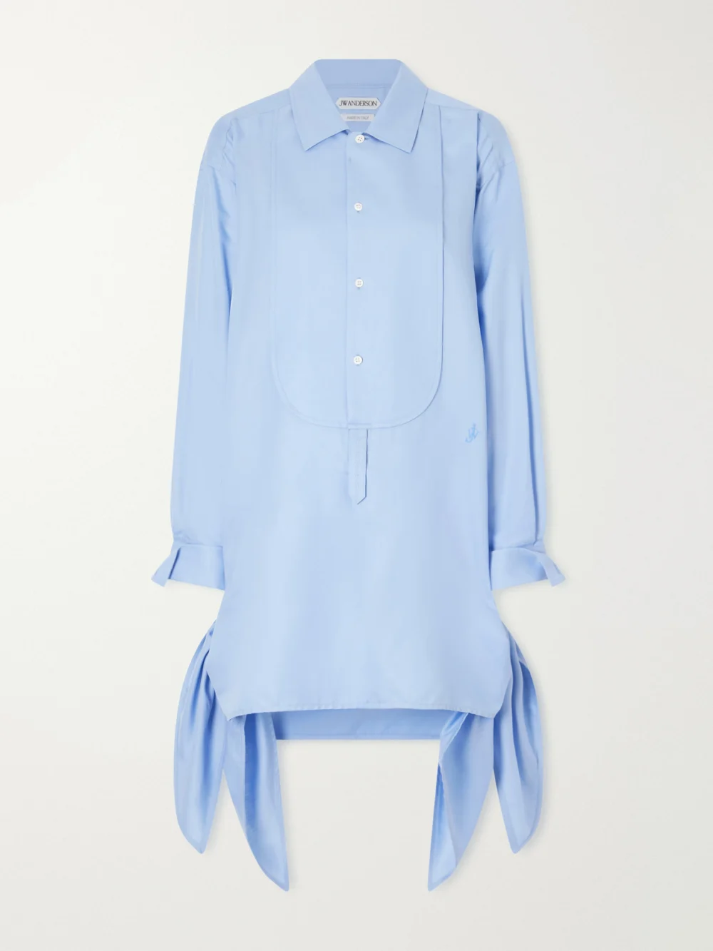 JW Anderson Tie-detailed Logo-embroidered Cotton and Silk-blend Poplin Mini Dress in cobalt blue