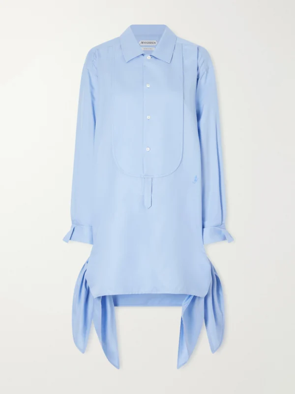 JW Anderson Tie-detailed Logo-embroidered Cotton and Silk-blend Poplin Mini Dress