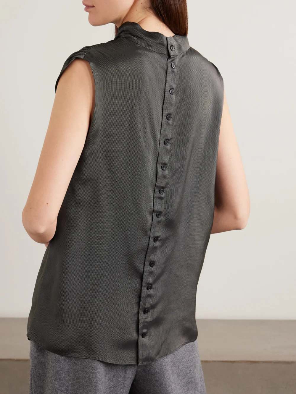 Back view of the Kallmeyer Penny Draped Satin Top