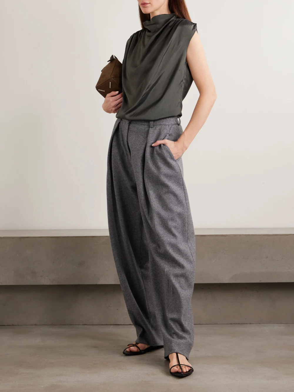Kallmeyer Penny Draped Satin Top, worn by a model