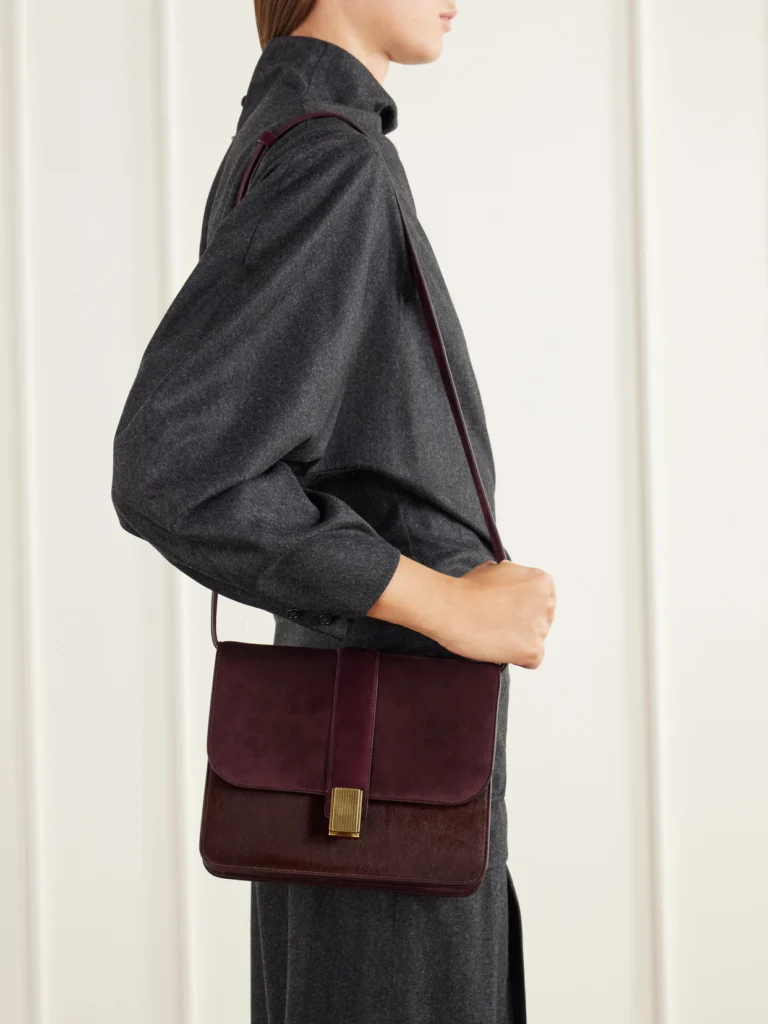 Khaite Blake Calf Hair-trimmed Suede Shoulder Bag