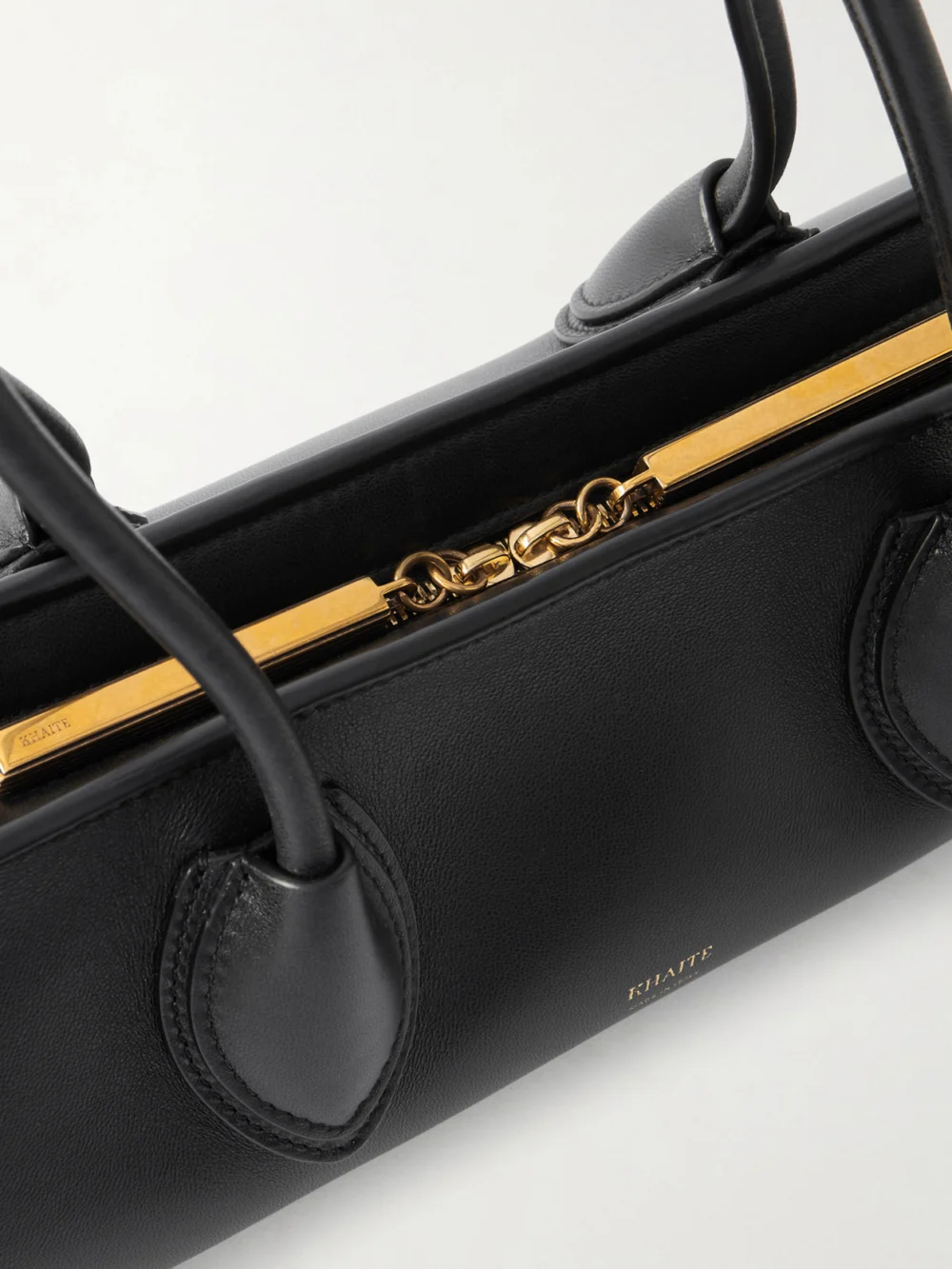 Close-up detail of the Khaite Donna Leather Shoulder Bag