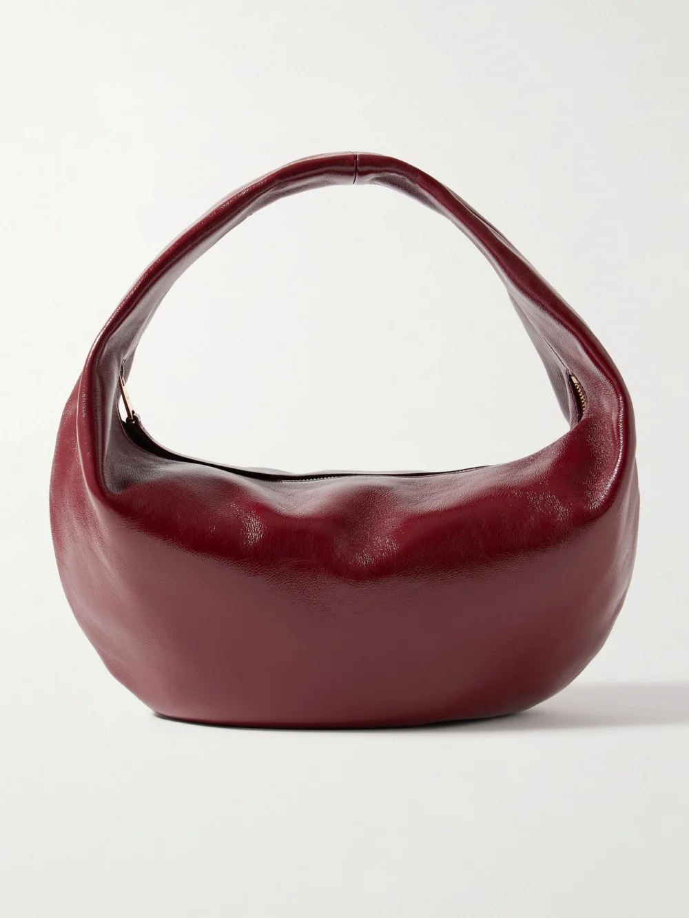 Khaite Olivia Medium Crinkled Patent-leather Top-handle Bag in burgundy