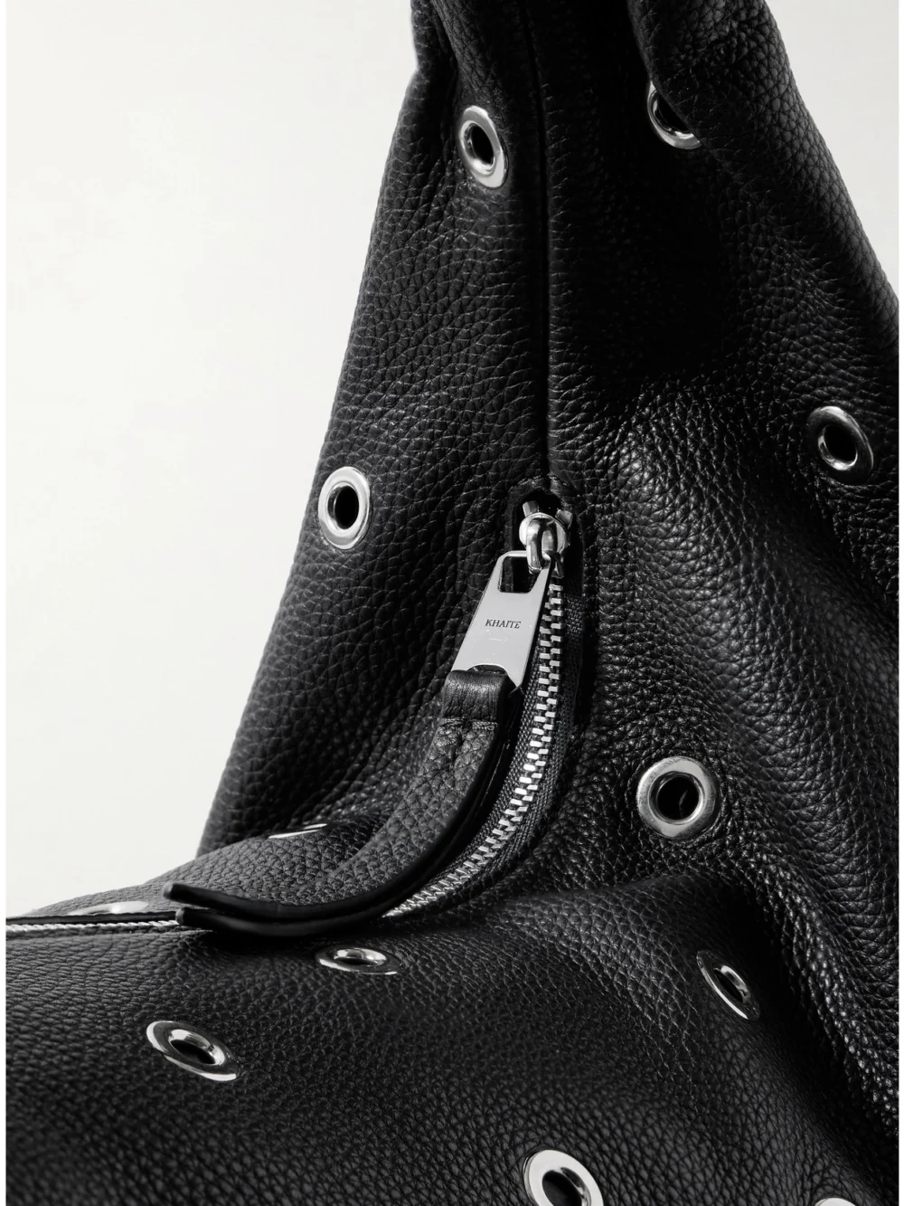Close-up detail of the Khaite Olivia Medium Embellished Textured-leather Tote