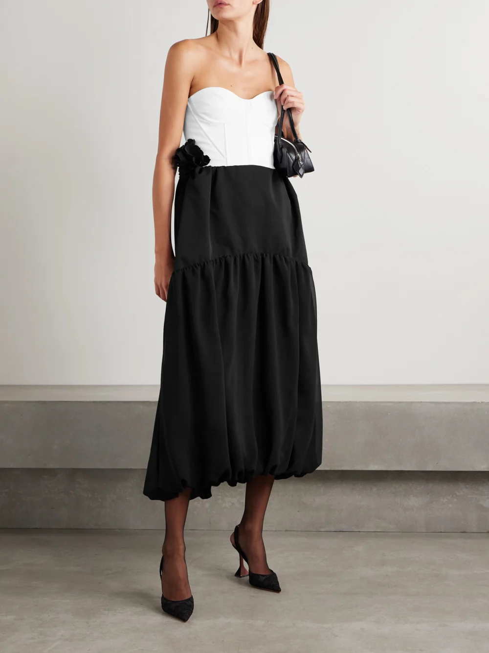 Kika Vargas Glenn Strapless Appliquéd Twill Midi Dress, worn by a model