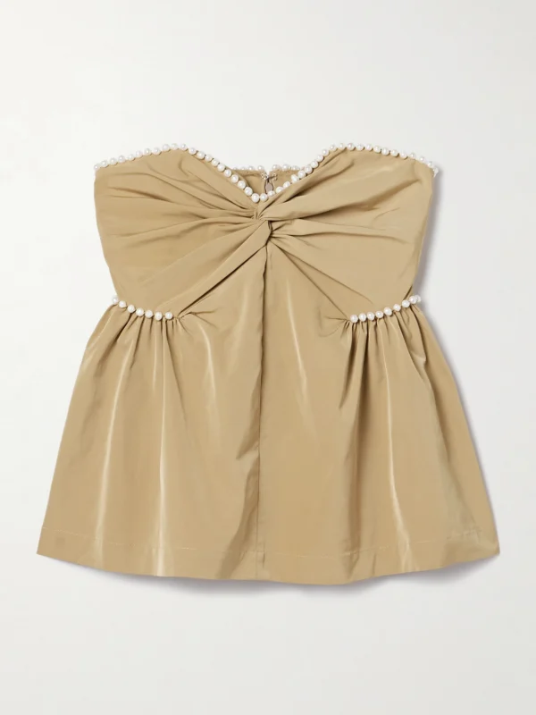 Kika Vargas Hebe Strapless Faux Pearl-embellished Woven Top