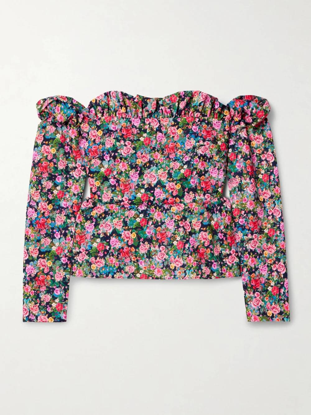 Kika Vargas Jacqueline Off-the-shoulder Floral-print Woven Peplum Top in pink
