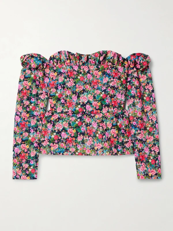 Kika Vargas Jacqueline Off-the-shoulder Floral-print Woven Peplum Top