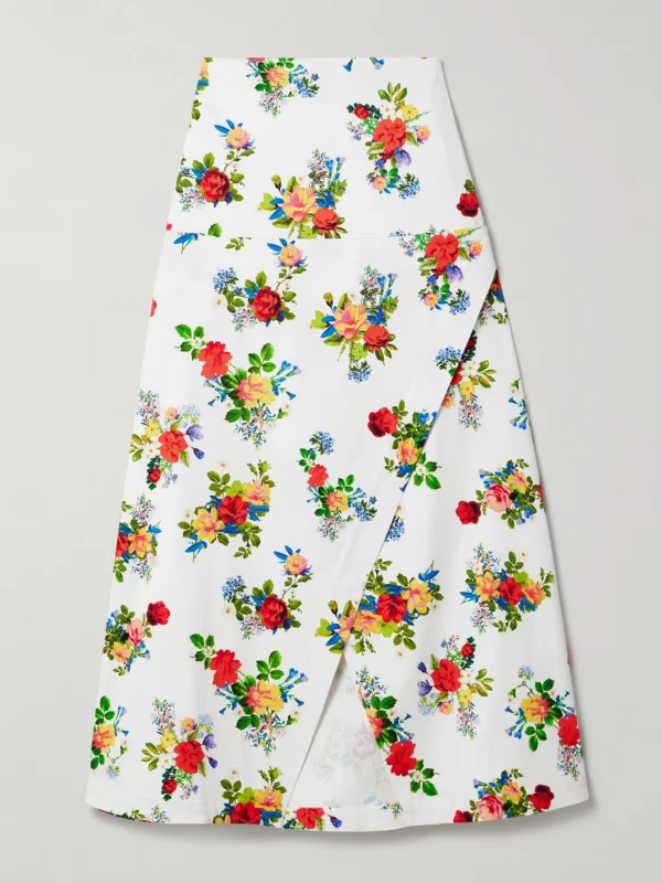 Kika Vargas Maysie Wrap-effect Floral-print Cotton-blend Poplin Maxi Skirt