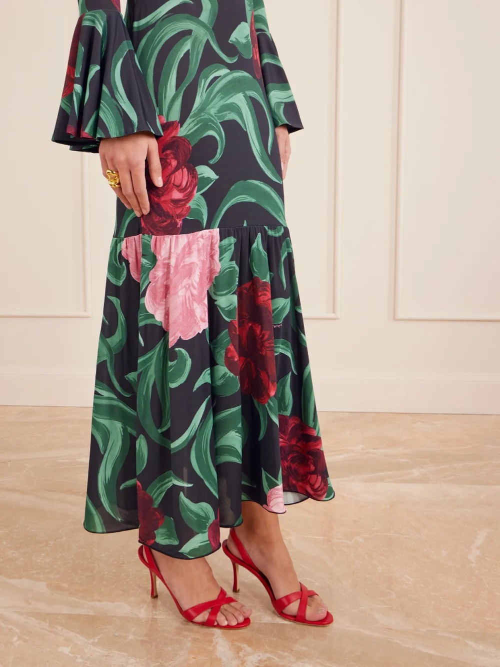 Close-up detail of the La DoubleJ Alba Floral-print Stretch-jersey Maxi Dress