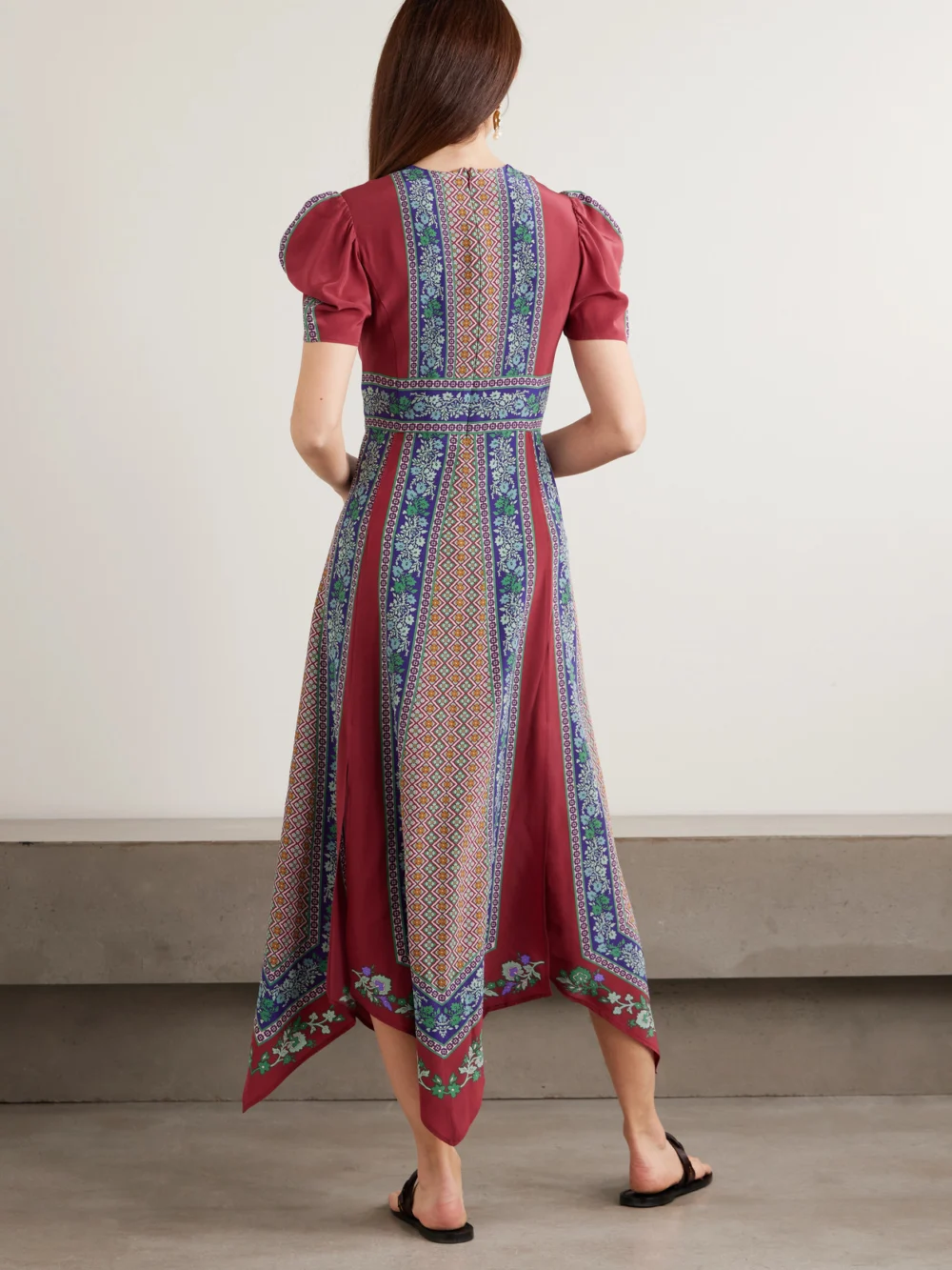 Back view of the La DoubleJ Cherie Printed Silk Midi Dress