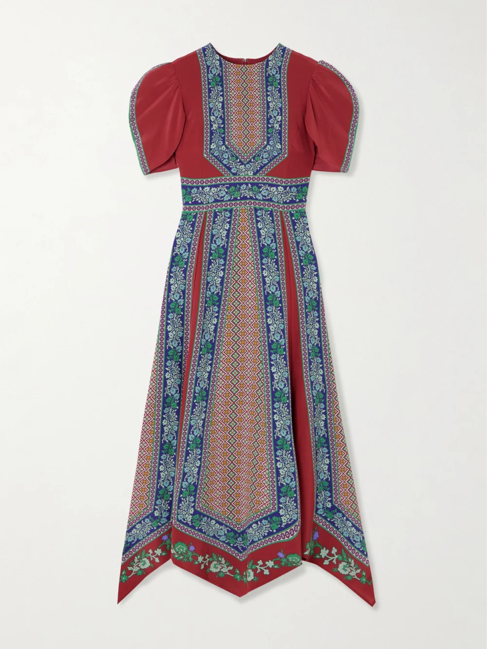 La DoubleJ Cherie Printed Silk Midi Dress in burgundy