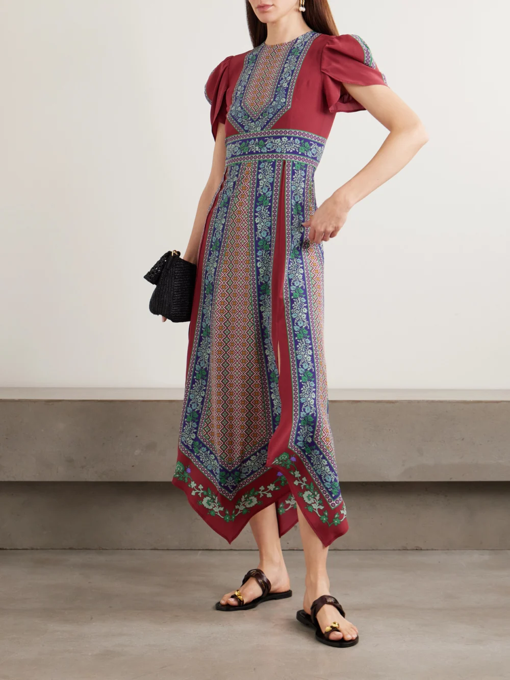 La DoubleJ Cherie Printed Silk Midi Dress, worn by a model