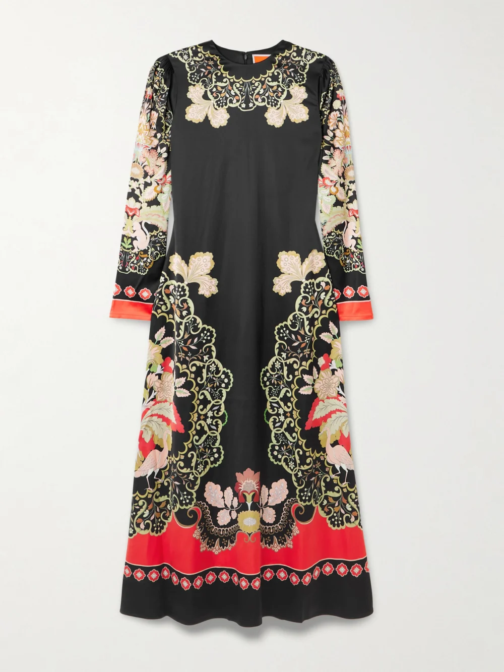 La DoubleJ Icon Clingy Swing Floral-print Stretch-satin Maxi Dress in black