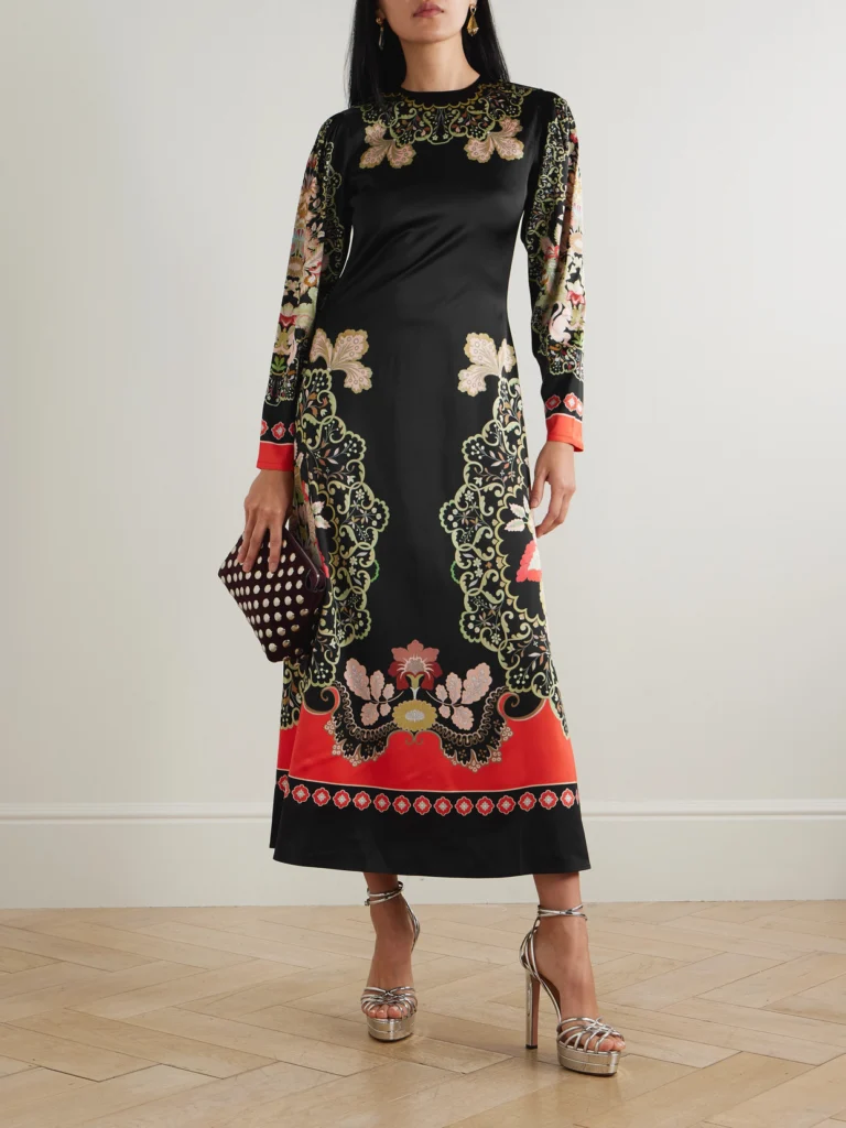 La DoubleJ Icon Clingy Swing Floral-print Stretch-satin Maxi Dress