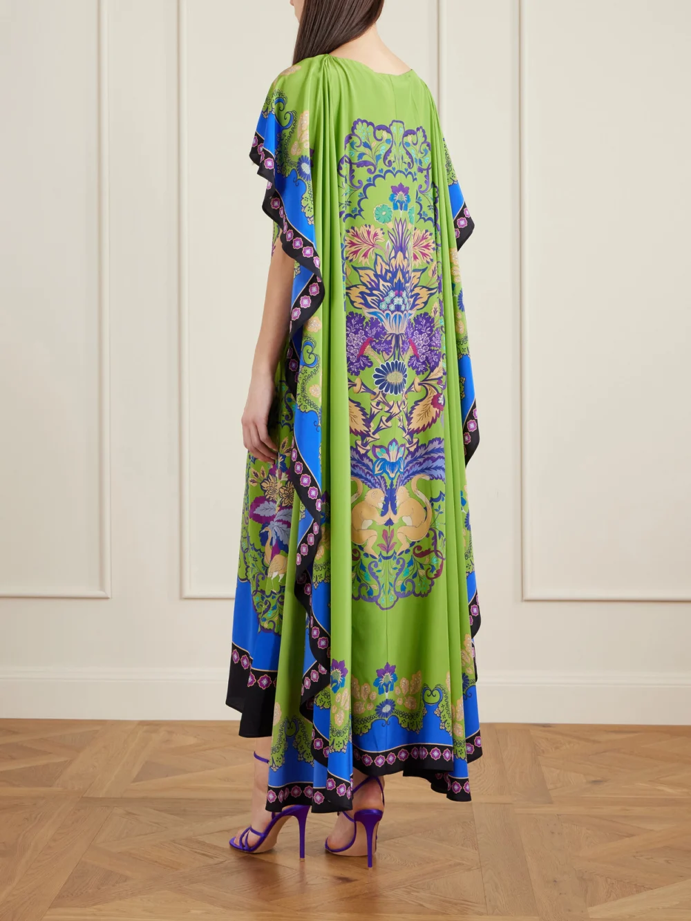 Back view of the La DoubleJ Magic Cape-effect Printed Silk Crepe De Chine Maxi Dress