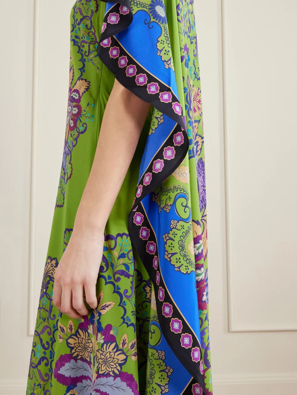 Close-up detail of the La DoubleJ Magic Cape-effect Printed Silk Crepe De Chine Maxi Dress