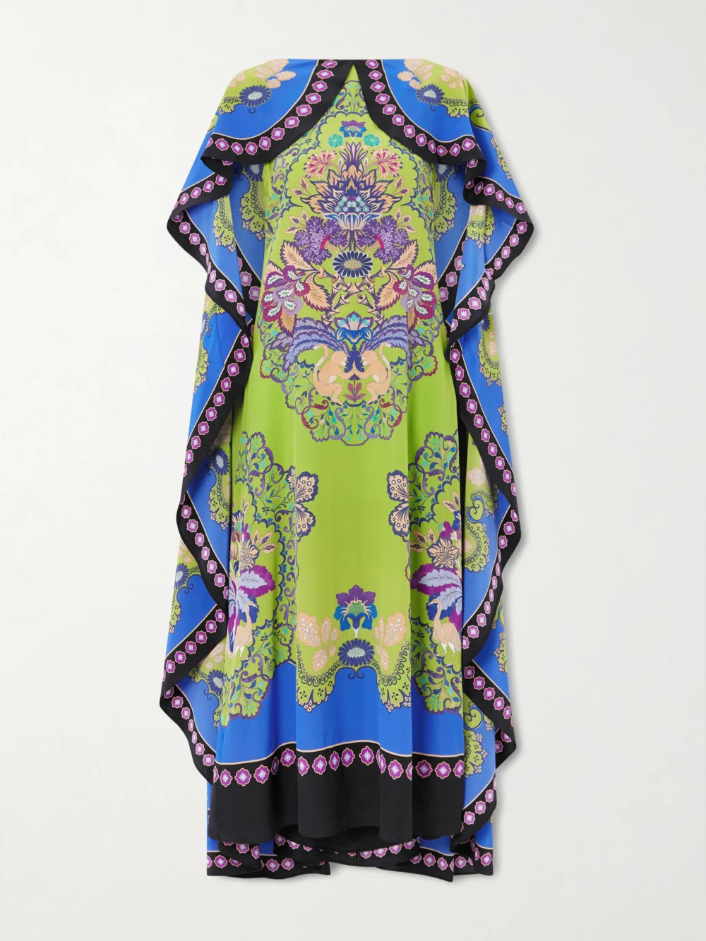 La DoubleJ Magic Cape-effect Printed Silk Crepe De Chine Maxi Dress in green