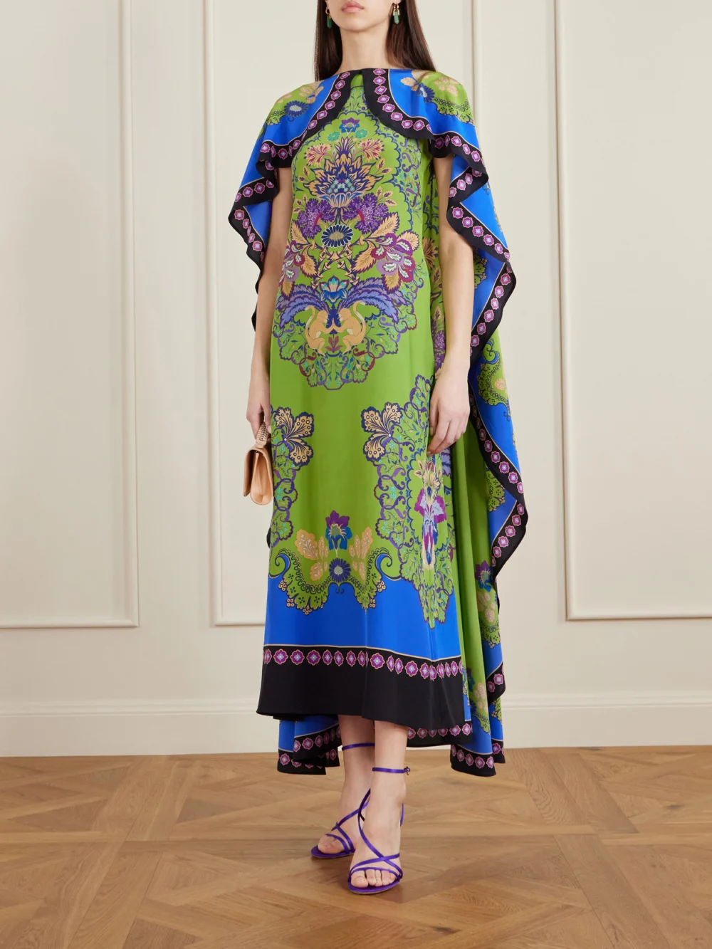 La DoubleJ Magic Cape-effect Printed Silk Crepe De Chine Maxi Dress, worn by a model