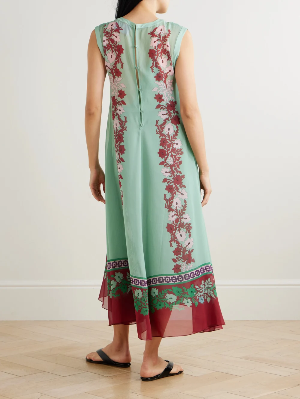 Back view of the La DoubleJ Maria Printed Silk Midi Dress