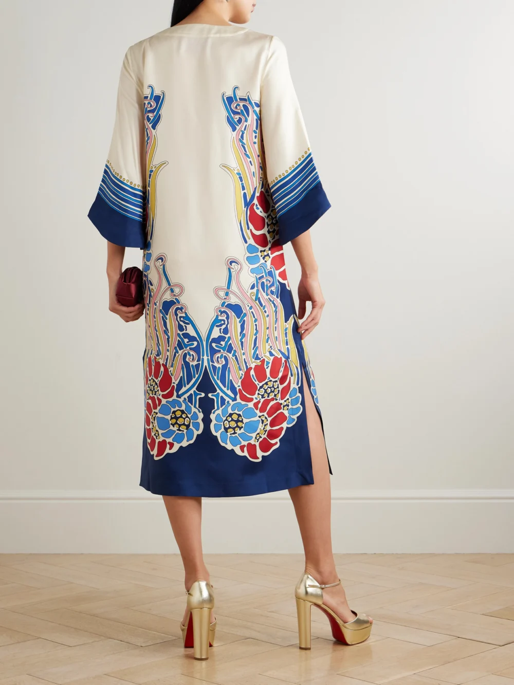 Back view of the La DoubleJ Printed Silk-twill Midi Dress
