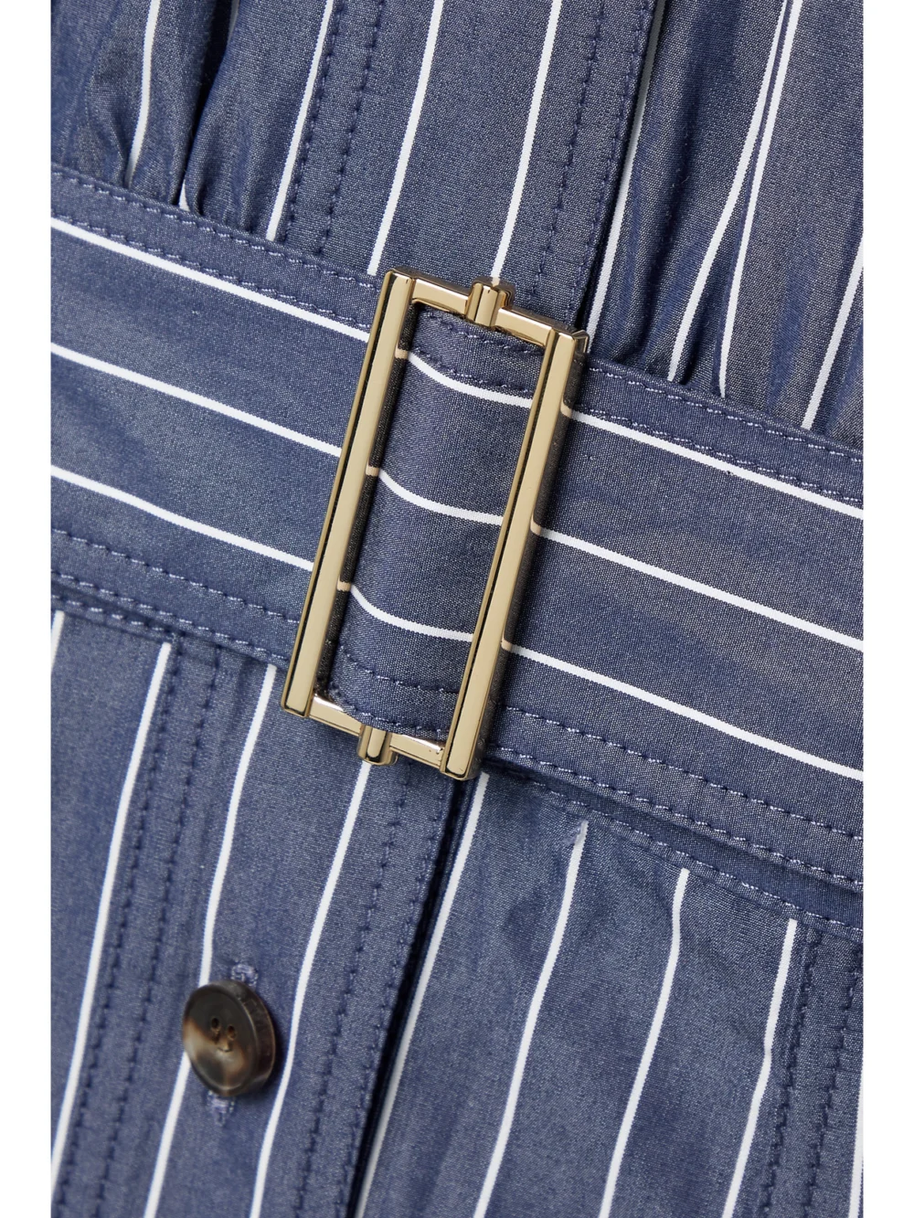 Close-up detail of the Lafayette 148 Belted Striped Cotton-poplin Midi Shirt Dress