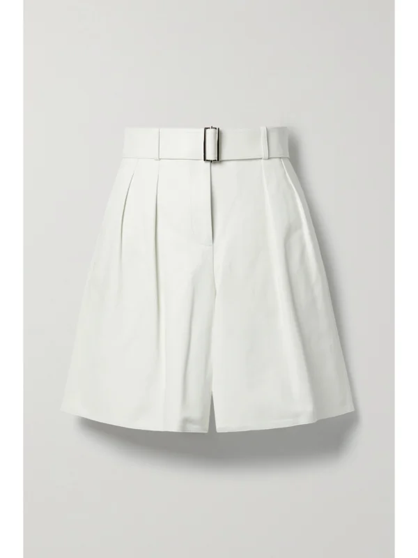 Lafayette 148 Myrtle Belted Pleated Leather Shorts
