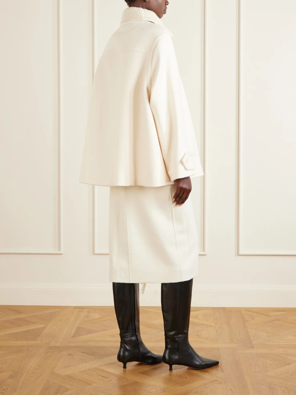Back view of the Lanvin Belted Leather-trimmed Wool Trench Coat