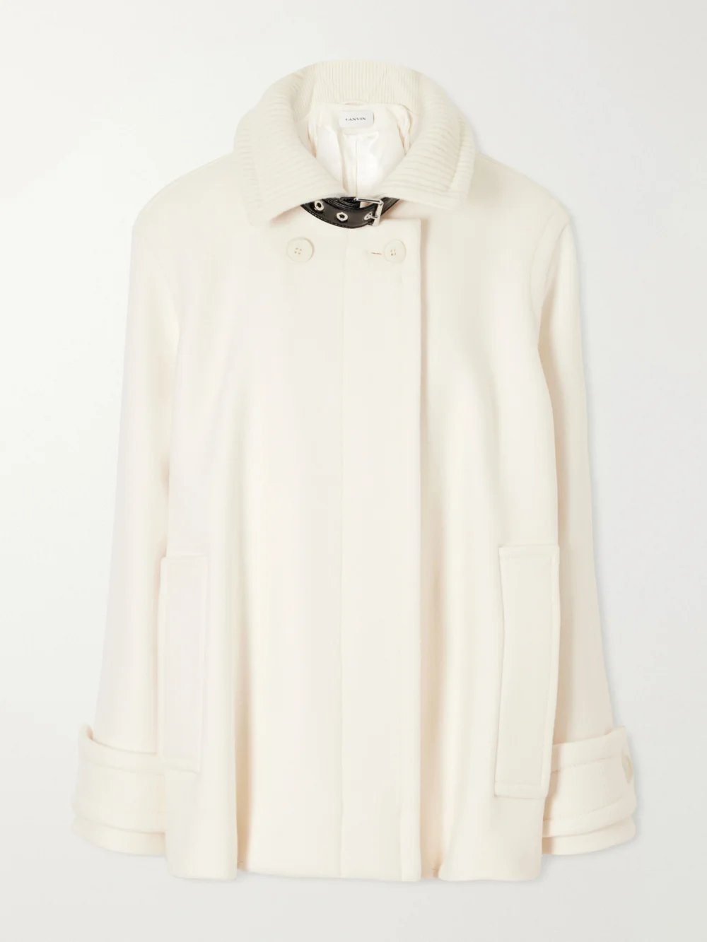 Lanvin Belted Leather-trimmed Wool Trench Coat in white