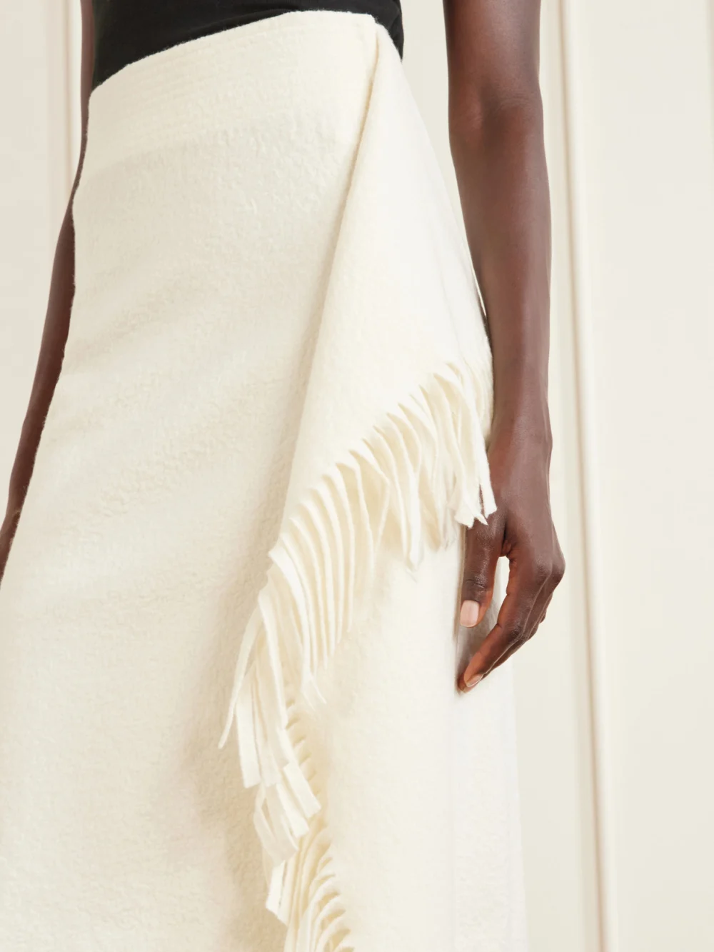 Close-up detail of the Lanvin Fringed Wool-blend Midi Skirt