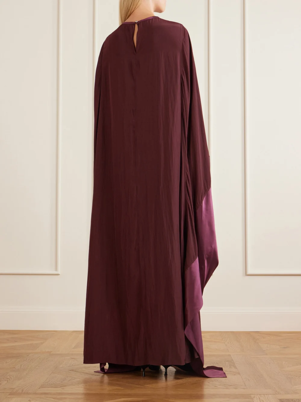 Back view of the Lanvin Pleated Satin-trimmed Charmeuse Gown