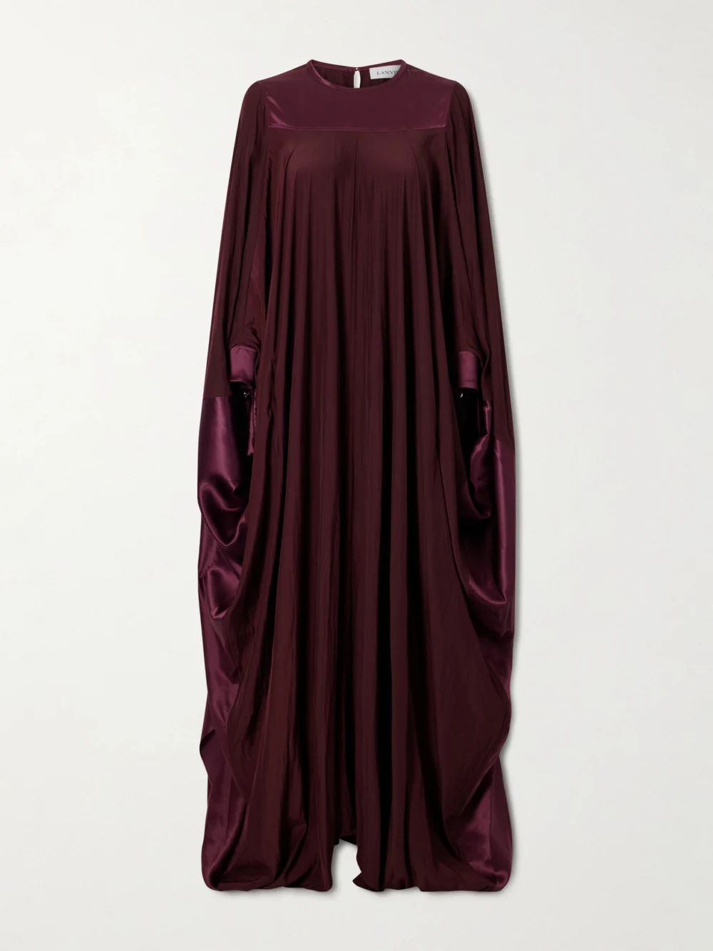 Lanvin Pleated Satin-trimmed Charmeuse Gown in burgundy