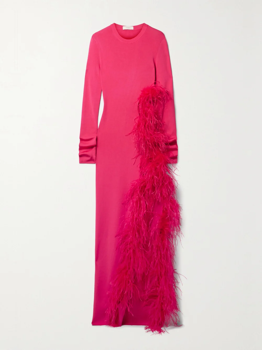 Lapointe Cutout Feather-trimmed Stretch-knit Maxi Dress in red