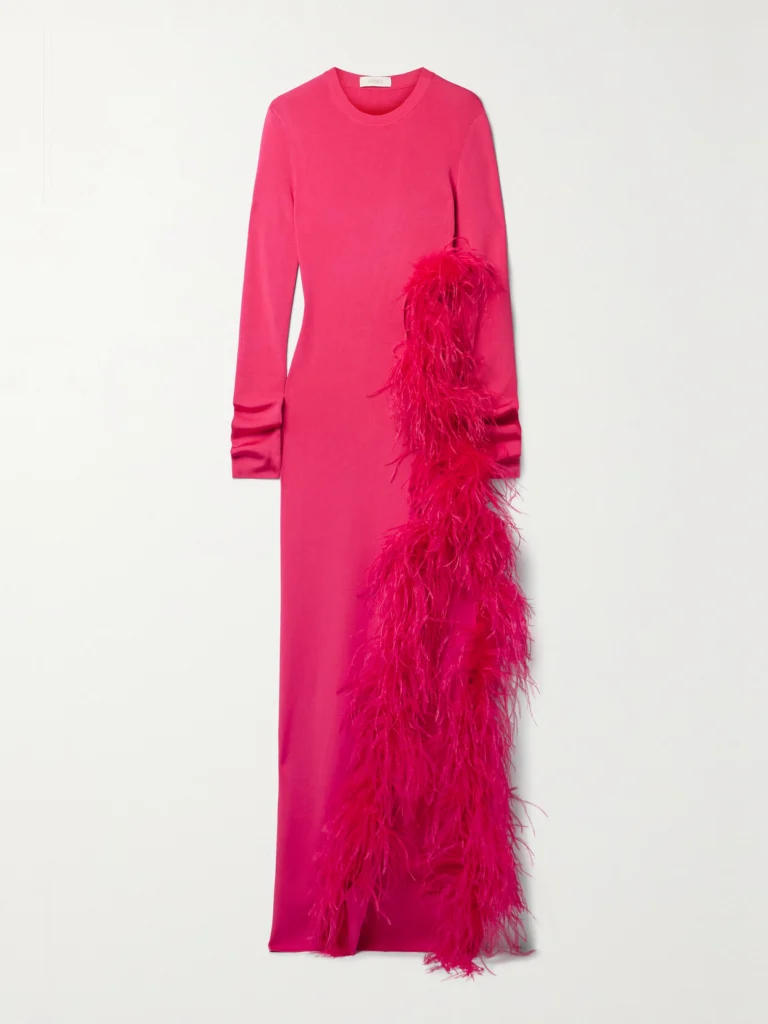 Lapointe Cutout Feather-trimmed Stretch-knit Maxi Dress