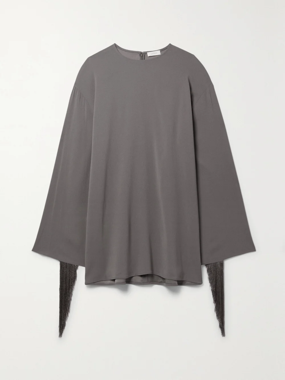 Lapointe Fringed Crepe Mini Dress in gray