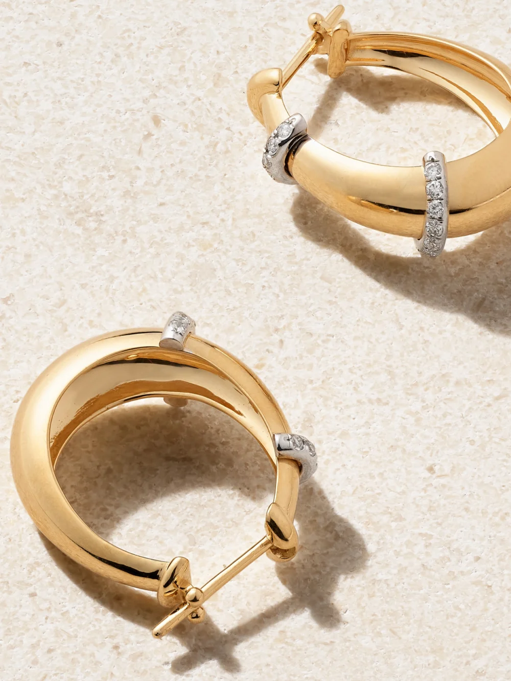 Back view of the L'Atelier Nawbar Buoy Large 18-karat Yellow and Rhodium-plated White Gold Diamond Hoop Earrings