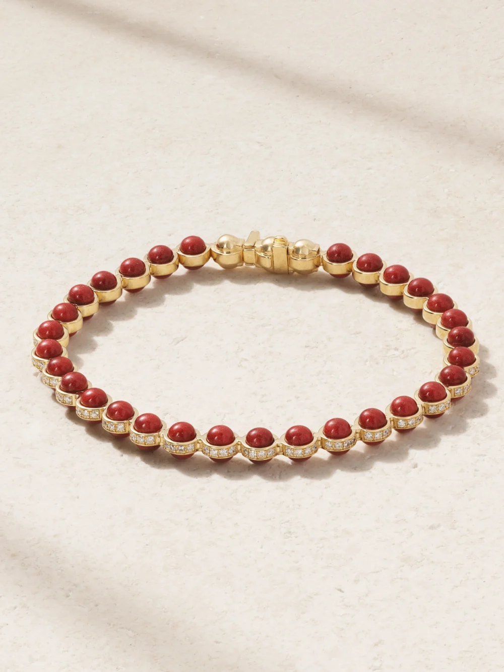 L'Atelier Nawbar The Atom 18-karat Gold, Diamond and Enamel Tennis Bracelet in burgundy