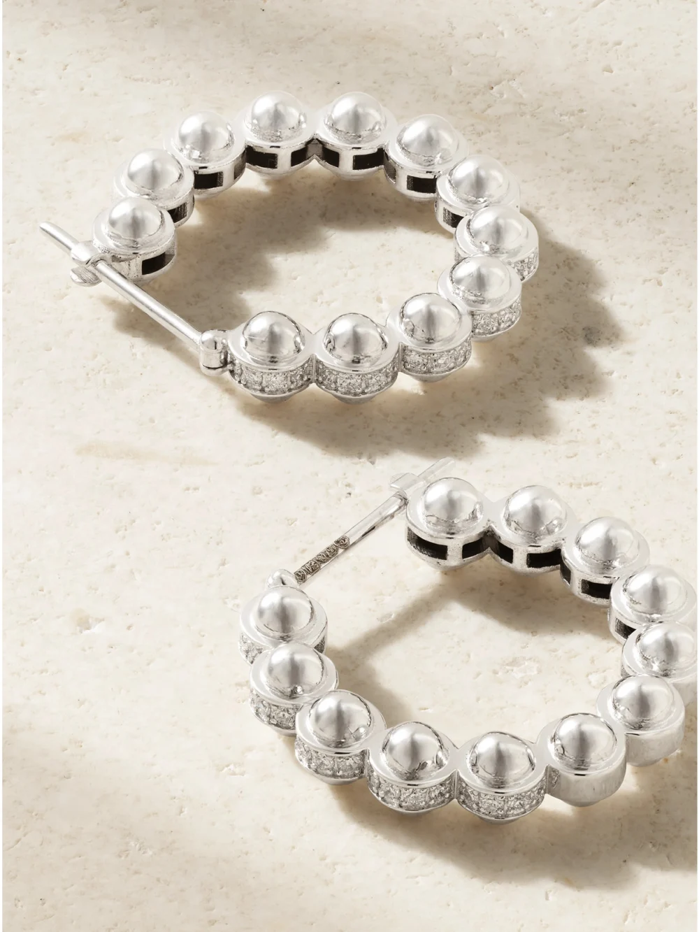 Back view of the L'Atelier Nawbar The Atom Size 3 18-karat White Gold Diamond Earrings