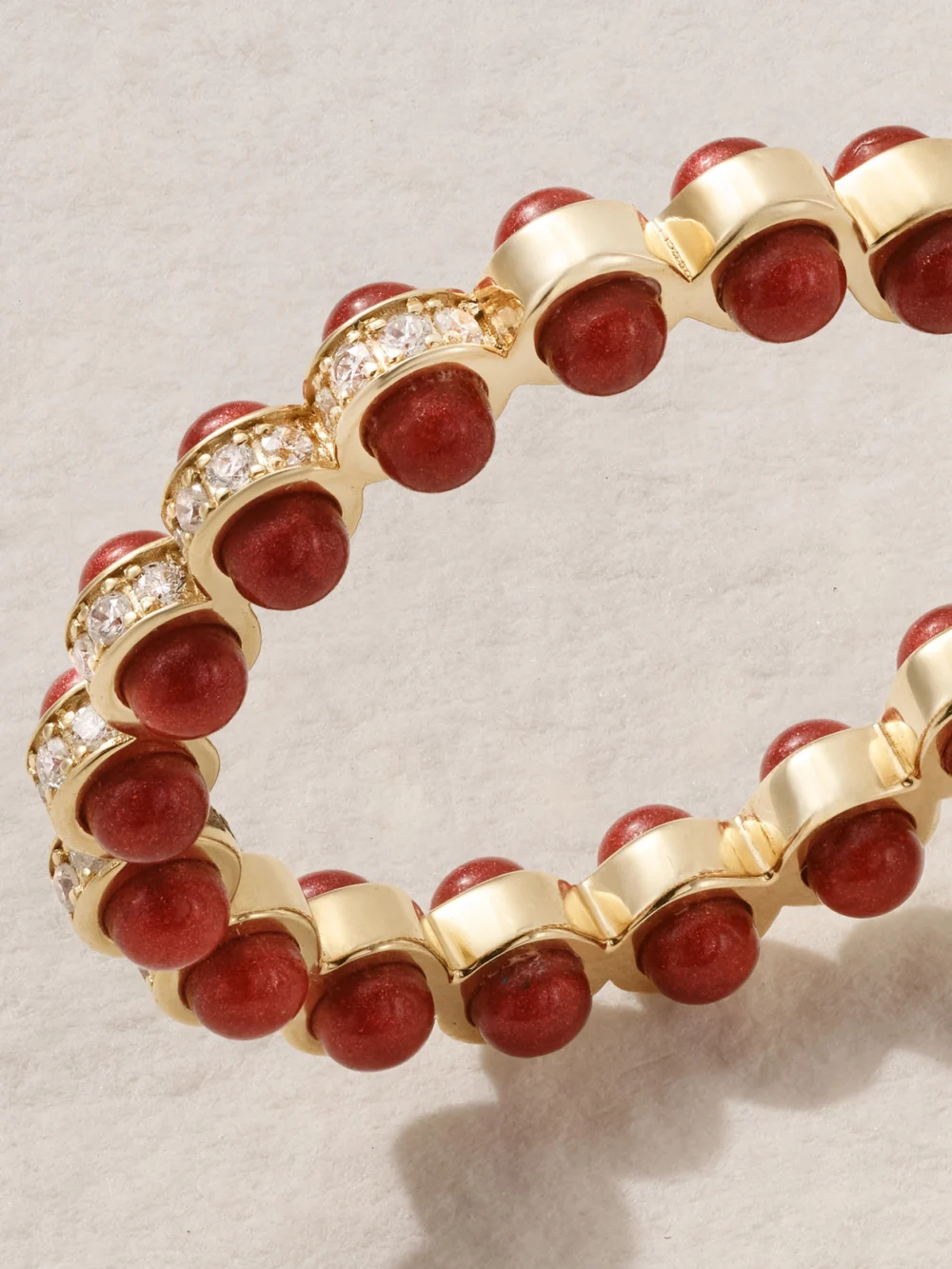 Close-up detail of the L'Atelier Nawbar The Rubidium 18-karat Gold, Diamond and Enamel Ring