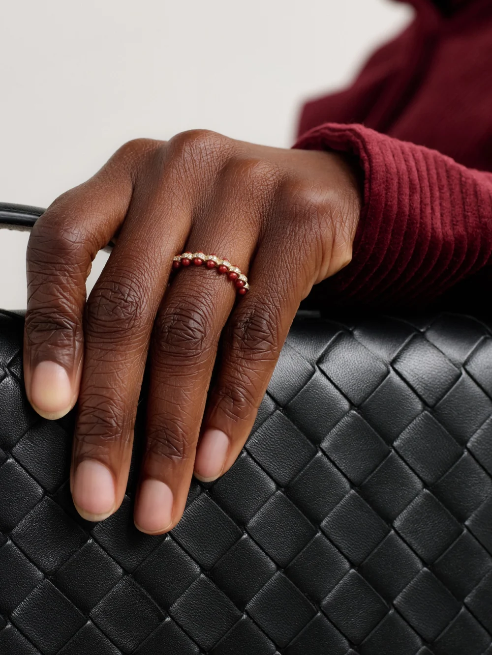L'Atelier Nawbar The Rubidium 18-karat Gold, Diamond and Enamel Ring, styled view