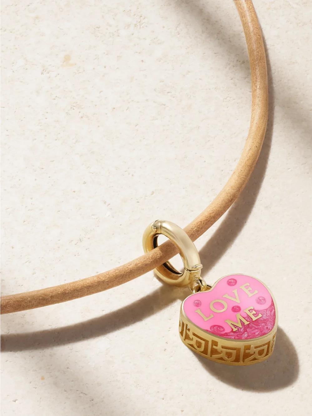 Close-up detail of the Lauren Rubinski Love Me 14-karat Gold, Enamel and Cord Necklace