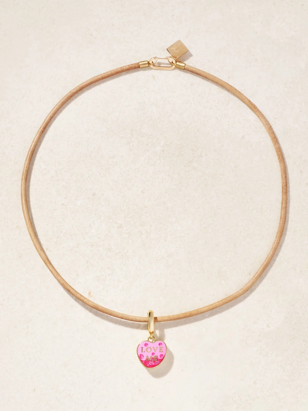 Lauren Rubinski Love Me 14-karat Gold, Enamel and Cord Necklace in beige