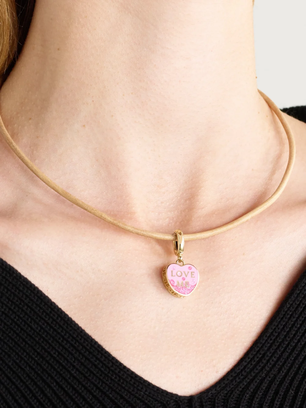 Lauren Rubinski Love Me 14-karat Gold, Enamel and Cord Necklace, styled view